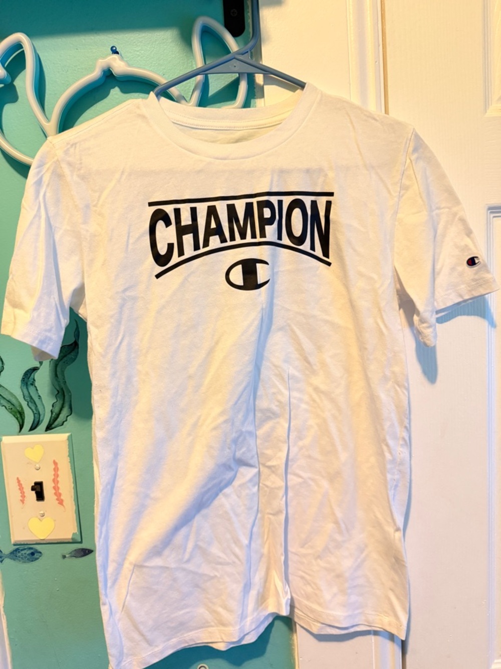 Champion White T-Shirt with Black and Red Logo